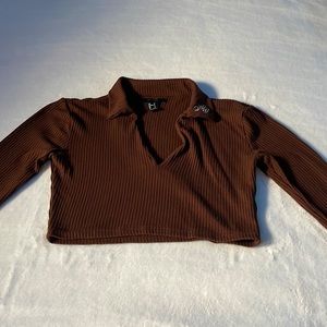 Brown Funnel Neck Crop Top